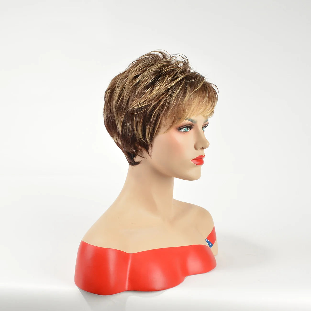 Women‘s Fashion Short Wigs with Bangs Pixie Cut Soft Straight Wigs Brown Synthetic Hair Wig Costume Party Wig for Women