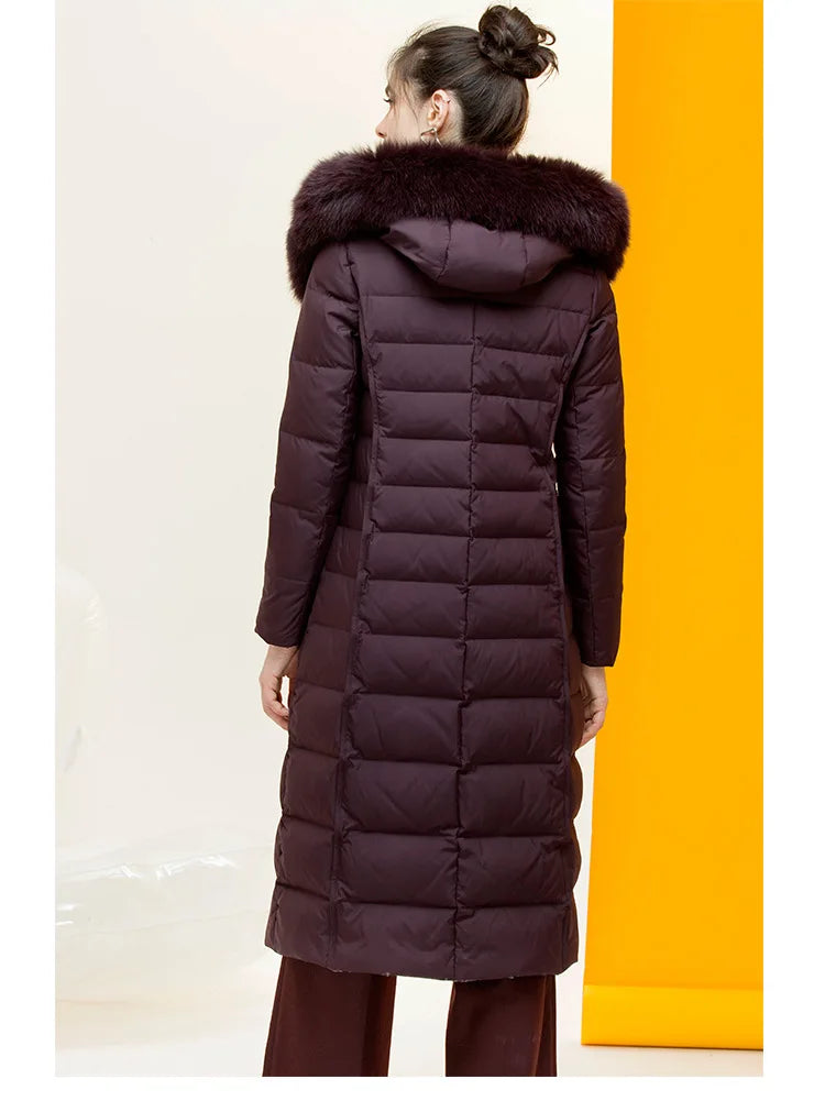 Women's Hooded Natural Fox Fur Duck Down Winter Jacket