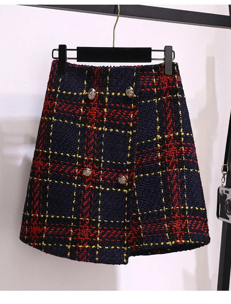 Women Elegant Tweed Suit Blazer Jacket Coat Top And Culottes Short Skirt Two Piece Set Outfit Winter Work Jacquard Office Clothg
