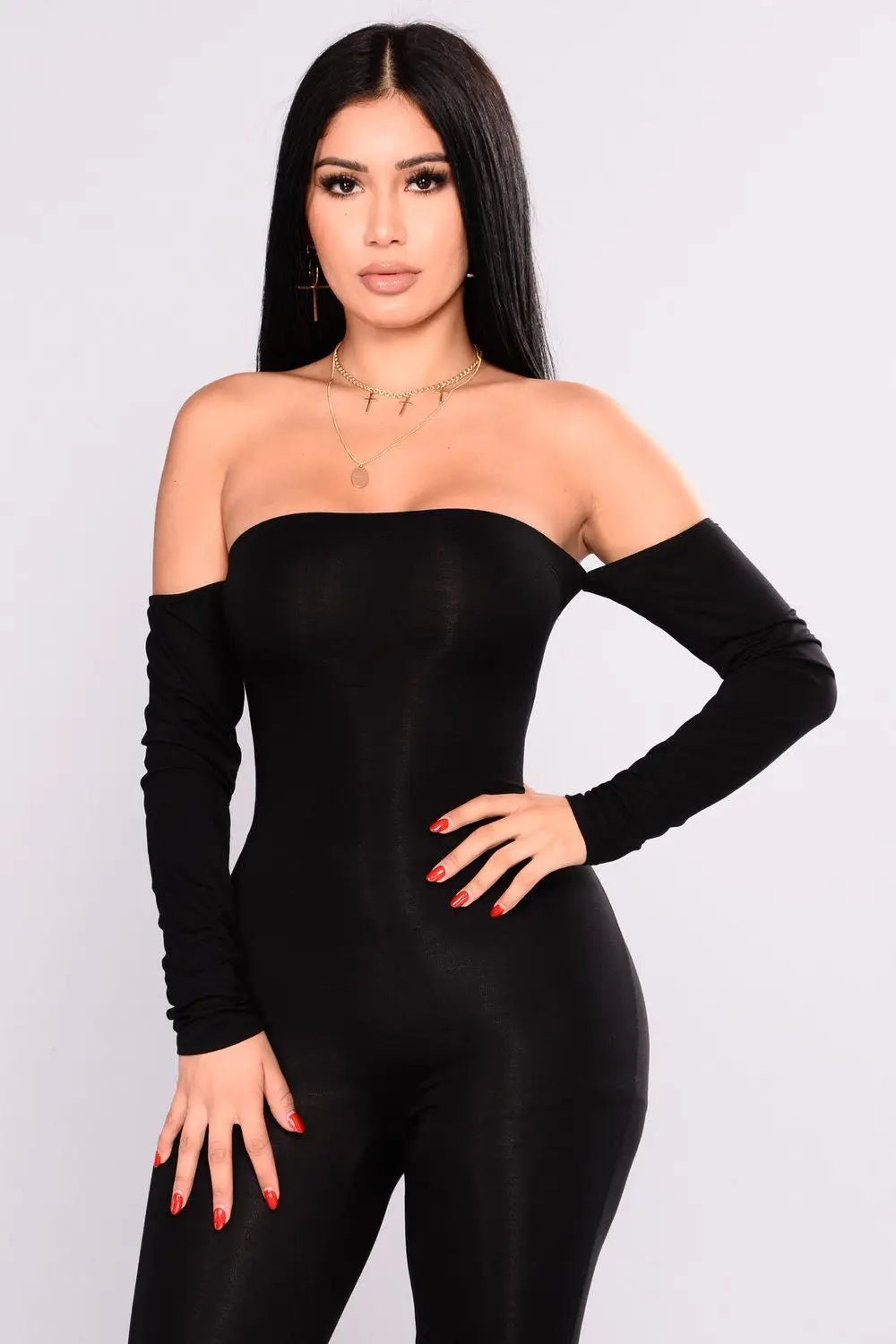 Sexy Woollen Off-Shoulder Slash-Neck Bodycon Jumpsuit