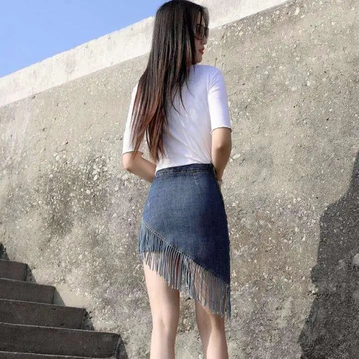 Tassel Bag-Butt  Jeans Mini Skirt