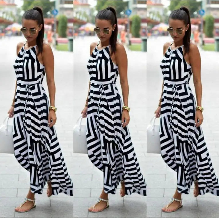 Casual Geometric Print Boho Long Maxi Dress