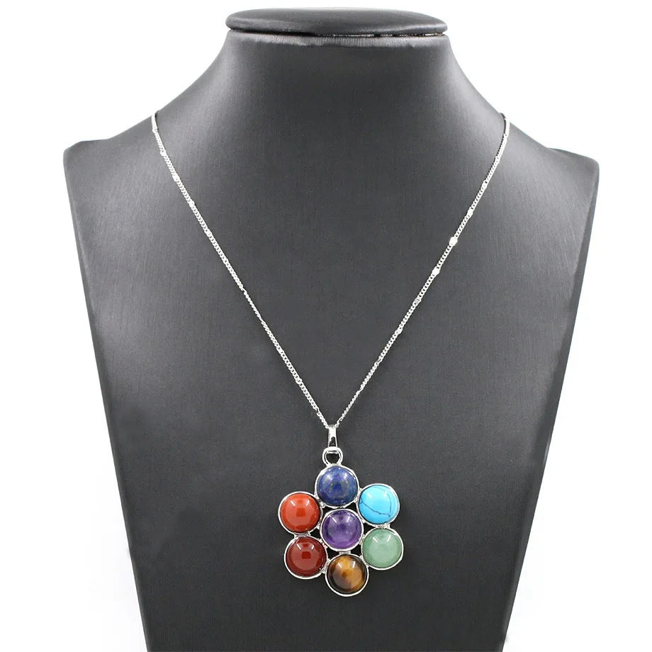 Natural Stone  Seven-Chakra Pendant Necklace