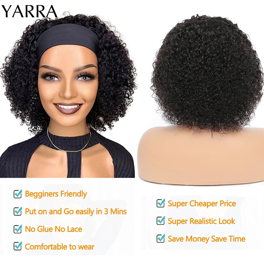 Brazilian Kinky Curly Headband Wig - 8-30 Inch Glueless Human Hair