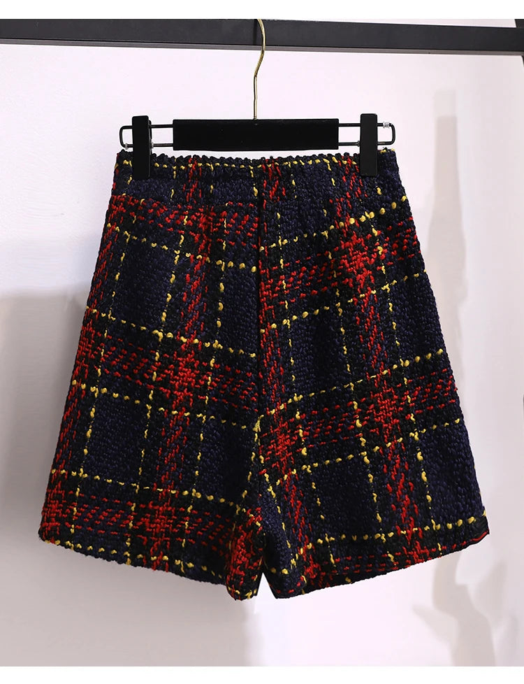 Women Elegant Tweed Suit Blazer Jacket Coat Top And Culottes Short Skirt Two Piece Set Outfit Winter Work Jacquard Office Clothg