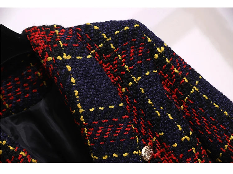 Women Elegant Tweed Suit Blazer Jacket Coat Top And Culottes Short Skirt Two Piece Set Outfit Winter Work Jacquard Office Clothg
