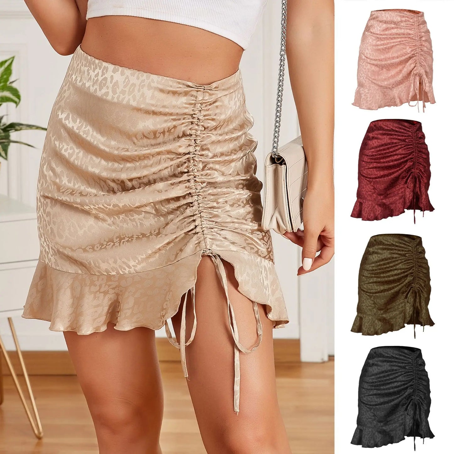 Drawstring Jacquard Satin Fishtail Skirt