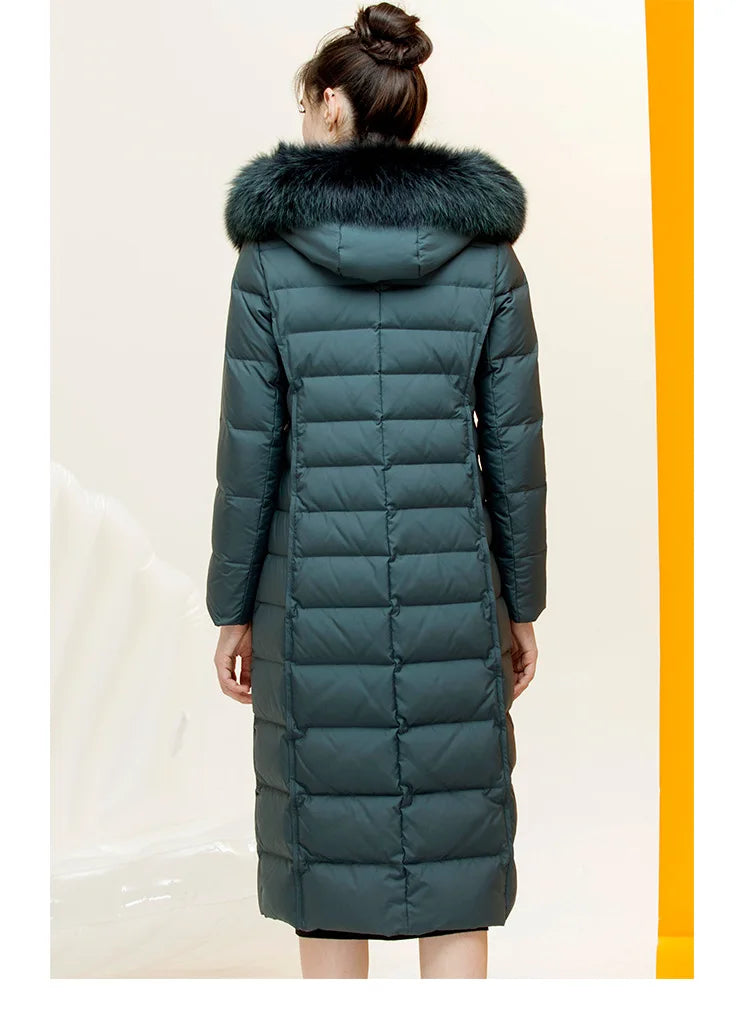 Women's Hooded Natural Fox Fur Duck Down Winter Jacket