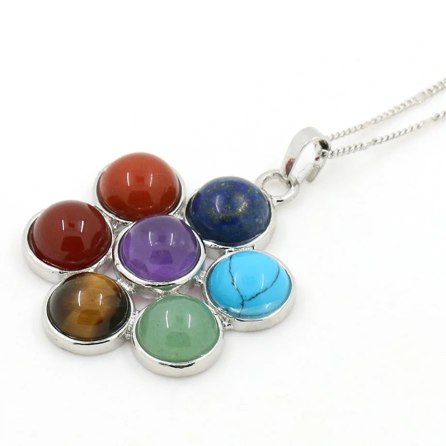 Natural Stone  Seven-Chakra Pendant Necklace