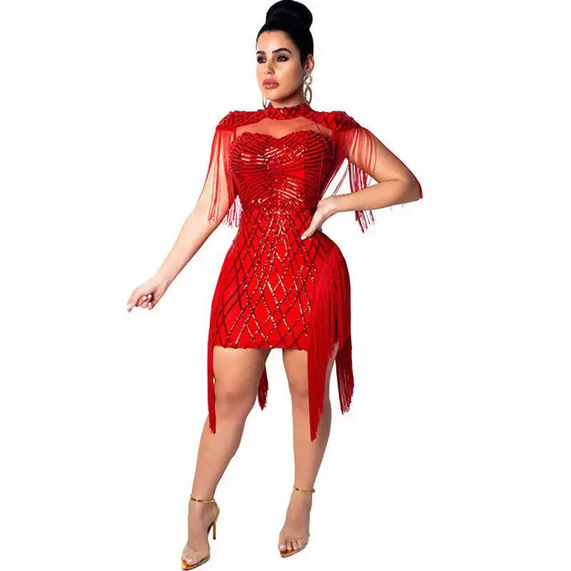 Mesh Sequins Bodycon Party Dress