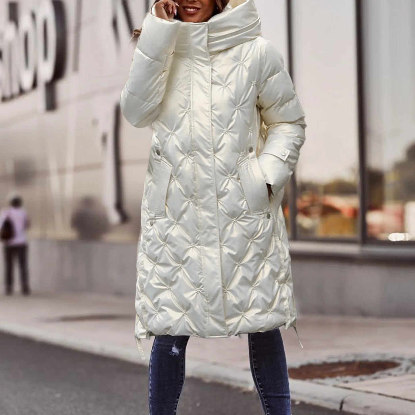 Hooded Down Women's Parka Fashion Temperament Mid-Length Jacket