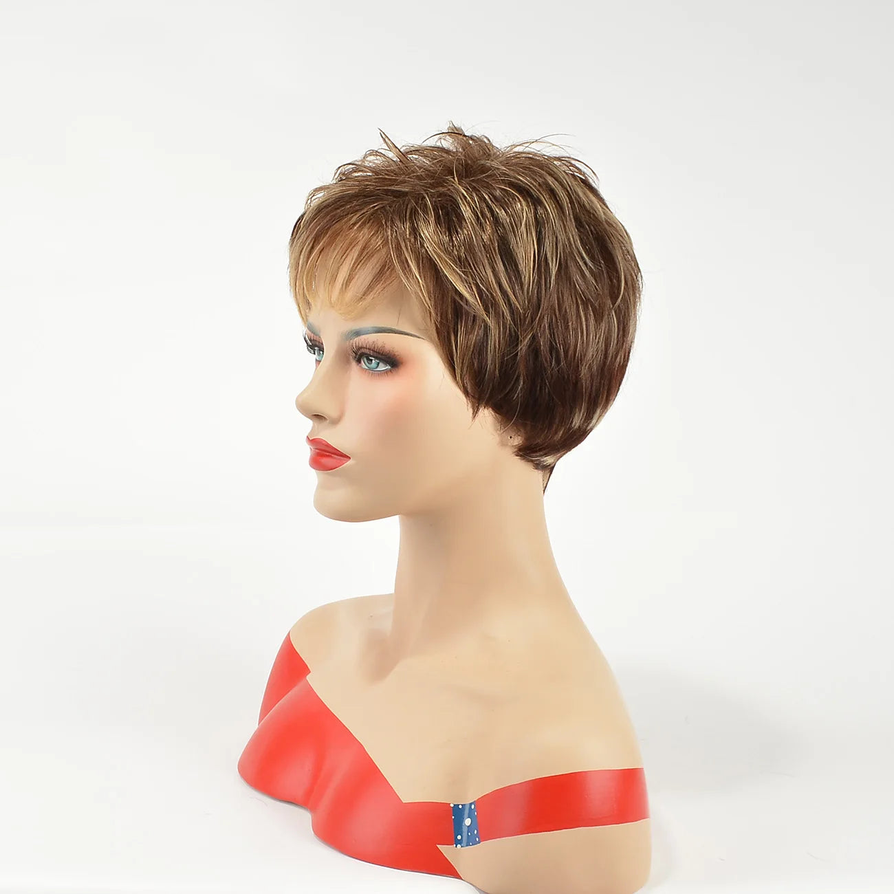 Women‘s Fashion Short Wigs with Bangs Pixie Cut Soft Straight Wigs Brown Synthetic Hair Wig Costume Party Wig for Women
