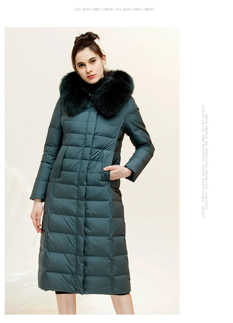 Women's Hooded Natural Fox Fur Duck Down Winter Jacket