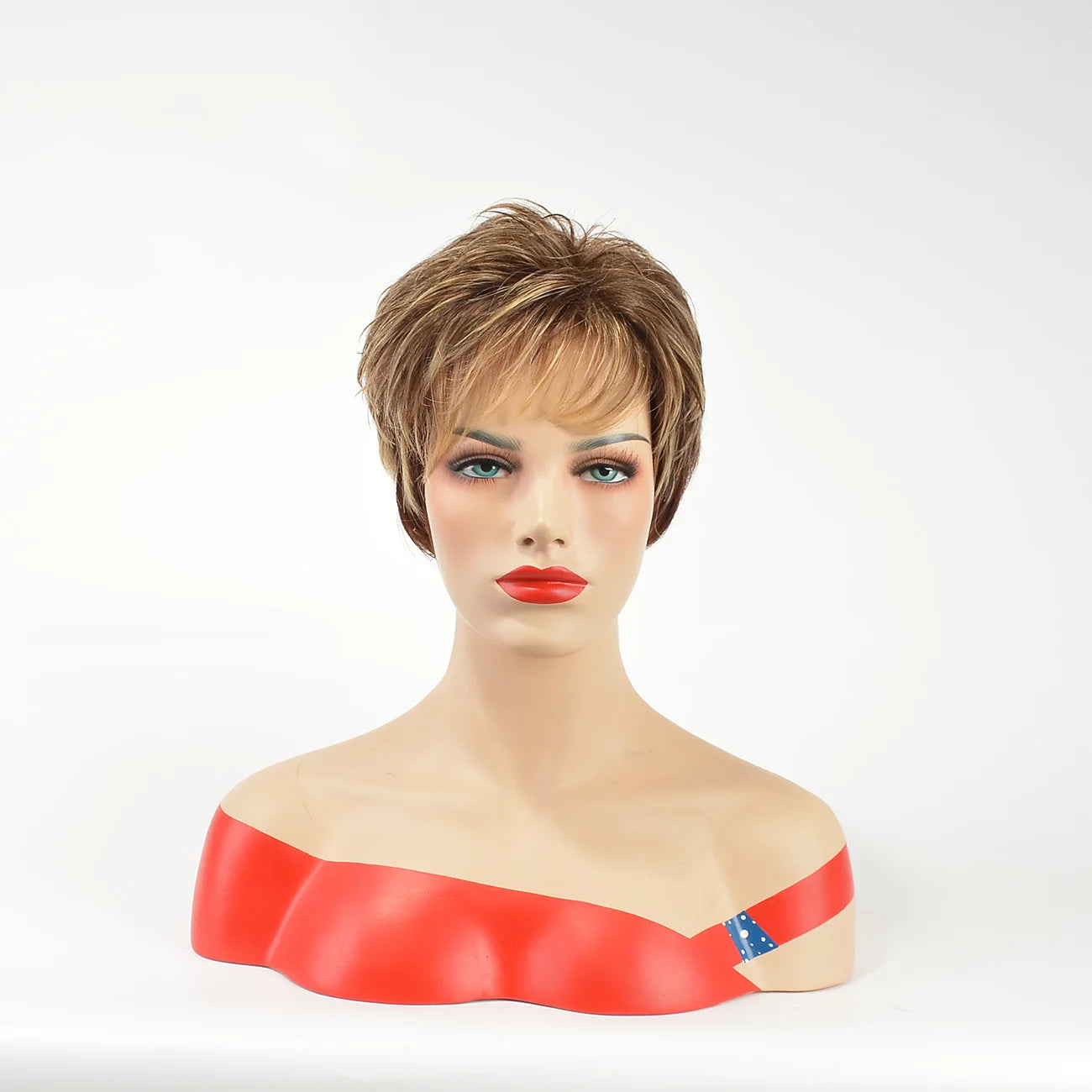 Women‘s Fashion Short Wigs with Bangs Pixie Cut Soft Straight Wigs Brown Synthetic Hair Wig Costume Party Wig for Women
