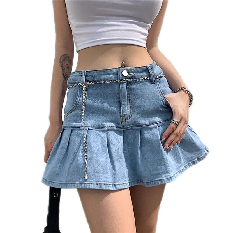 Jean Pleated Mini Skirt