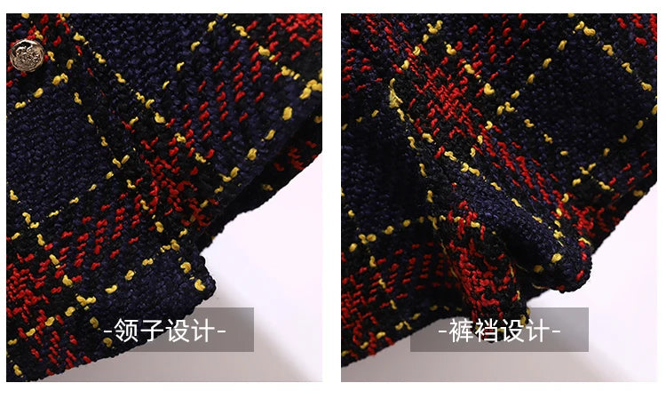 Women Elegant Tweed Suit Blazer Jacket Coat Top And Culottes Short Skirt Two Piece Set Outfit Winter Work Jacquard Office Clothg