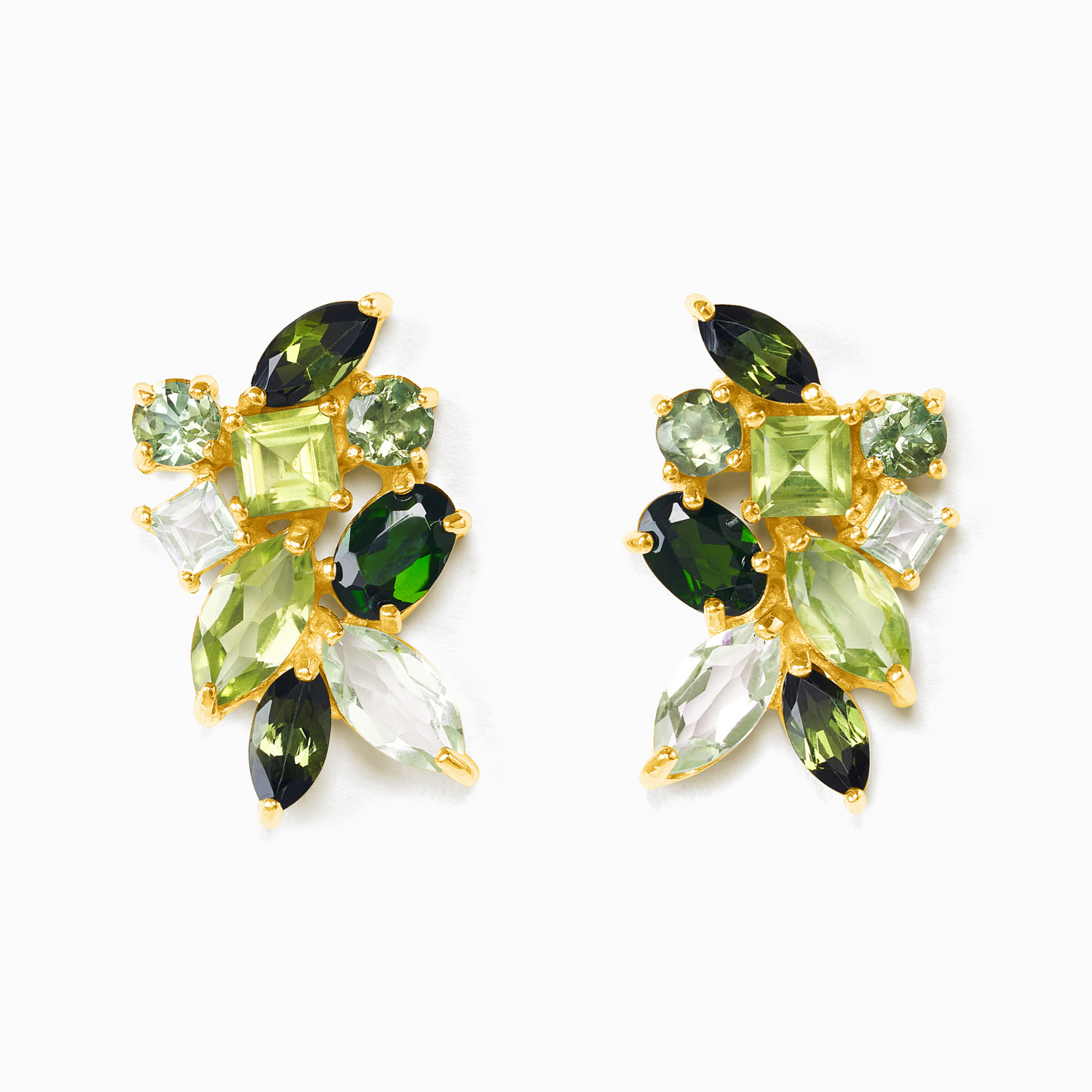 Large Green Gemstone Cluster Earrings in 18k Gold Vermeil