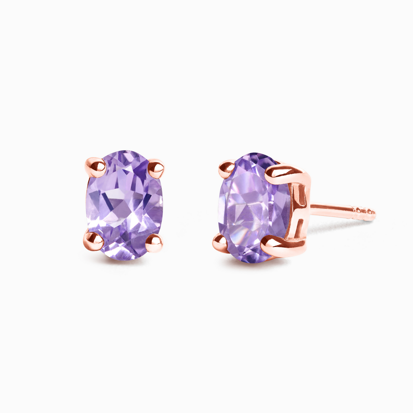 Lavender Amethyst Oval Stud Earrings in 18k Rose Gold Vermeil