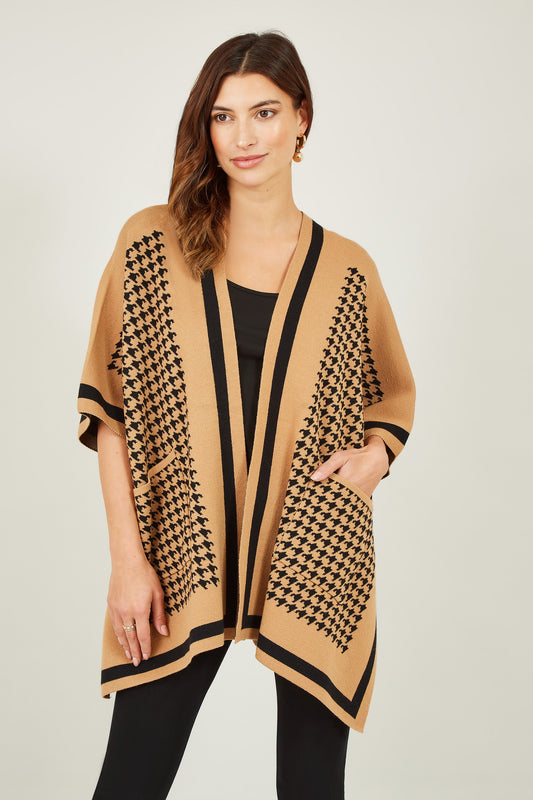 Brown Check and Stripe Knitted Cape