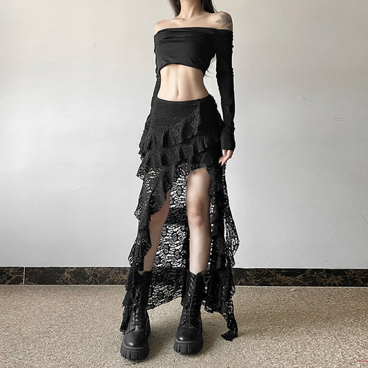 Unique Lace Wavy Pleated Skirt