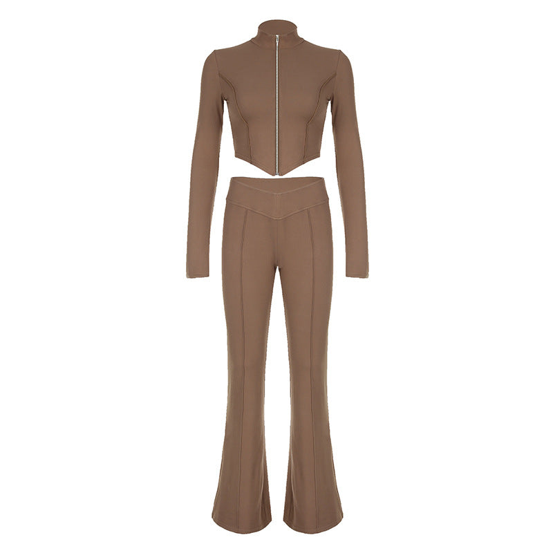 High-Waist Bootcut Leisure Two-Piece Set - Pants + Top