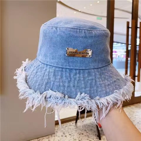 Denim Fisherman Hat for Women - Thin Washed Old Frayed Bucket-Edge Hat For Outdoors