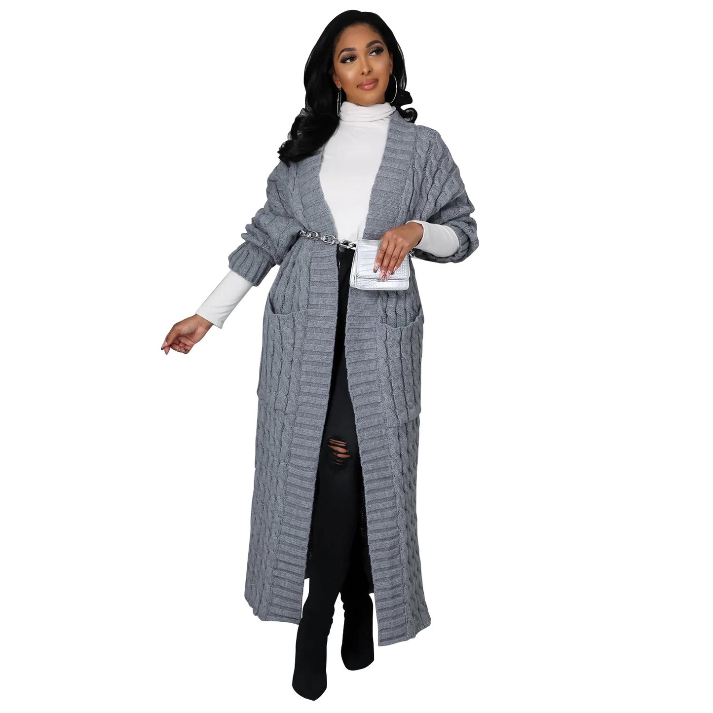 Long-Sleeve Long Sweater Coat For Women