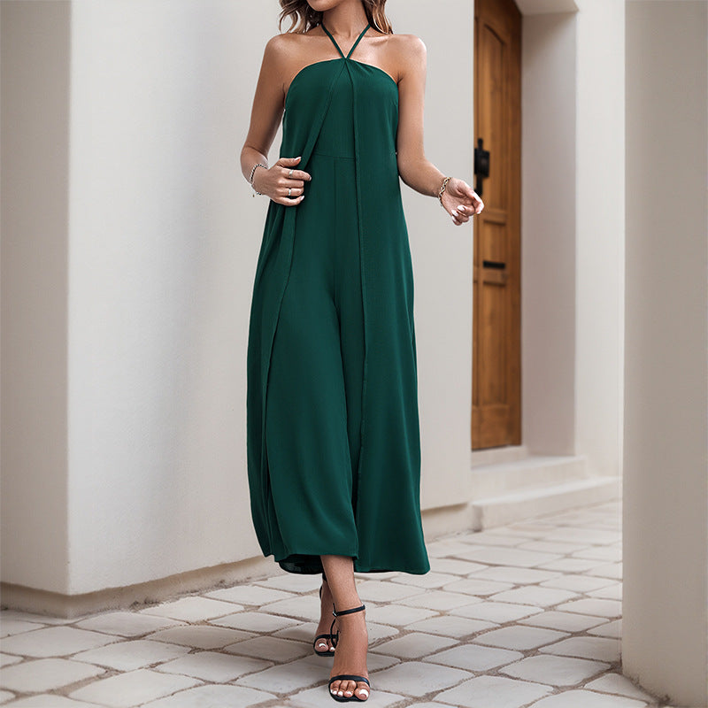 Vacation-Style Casual Halter Jumpsuit
