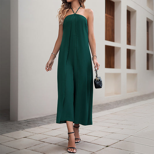 Vacation-Style Casual Halter Jumpsuit