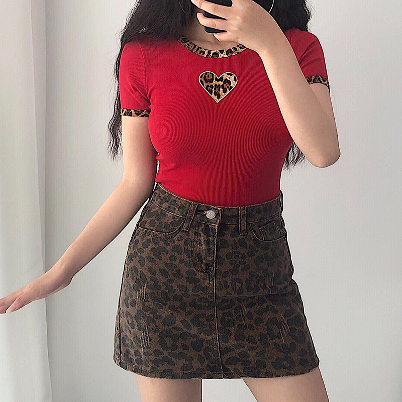 A- Line Leopard Print Slimming Sheath Retro Skirt