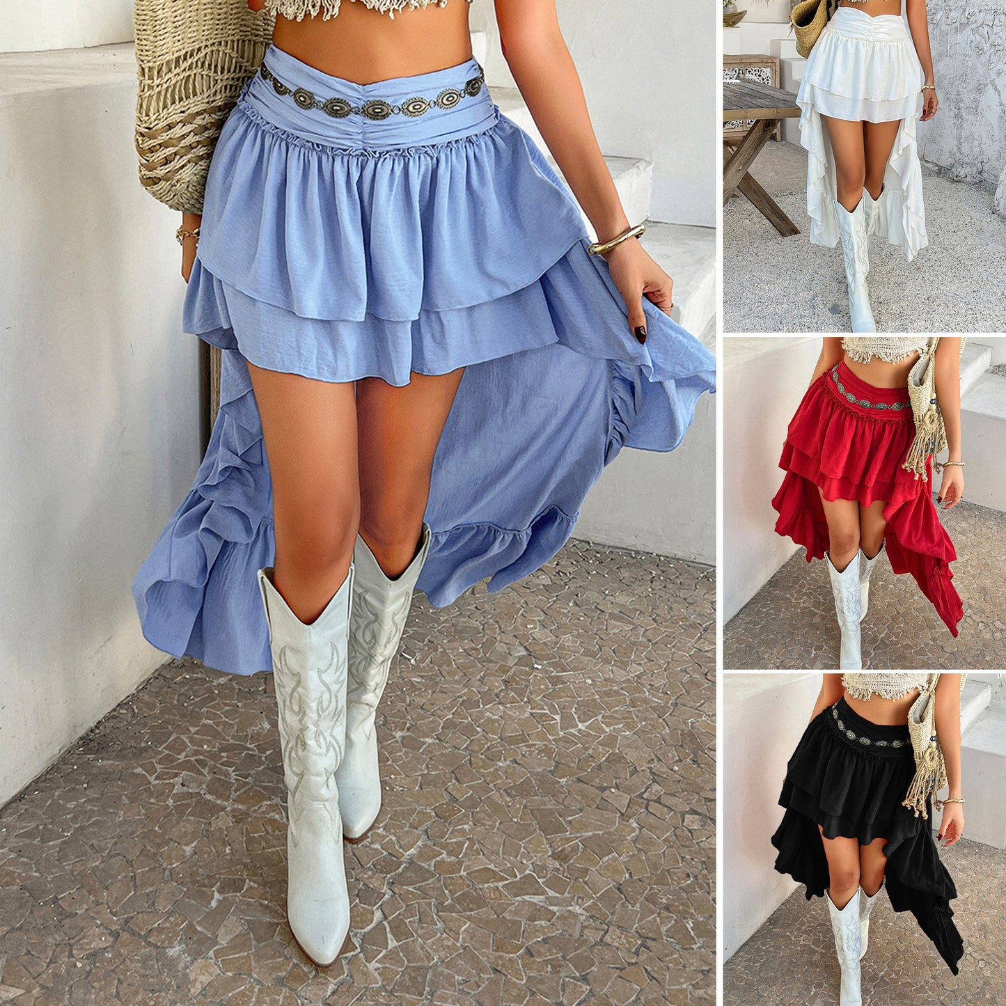 Bohemian Leisure Pleated Stitching Skirt