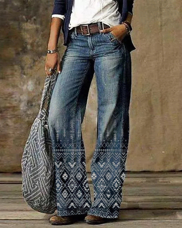 Women's 3D Pattern Casual Denim Trousers