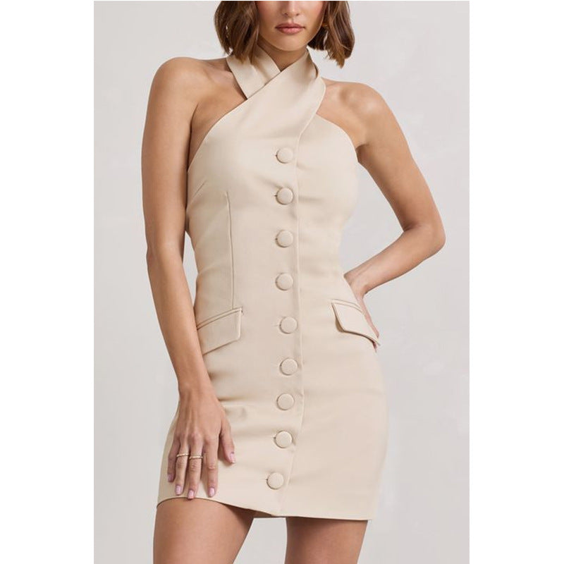 Cross Slim-Fit Backless Mini Dress