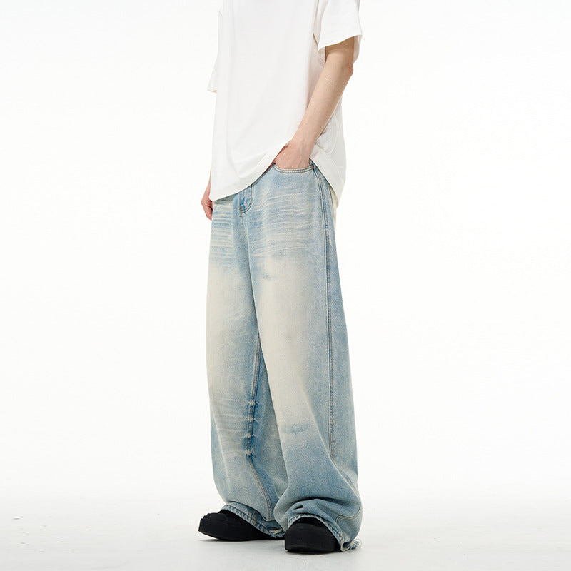 Water Washed Hole Wide Jeans For Men And Women