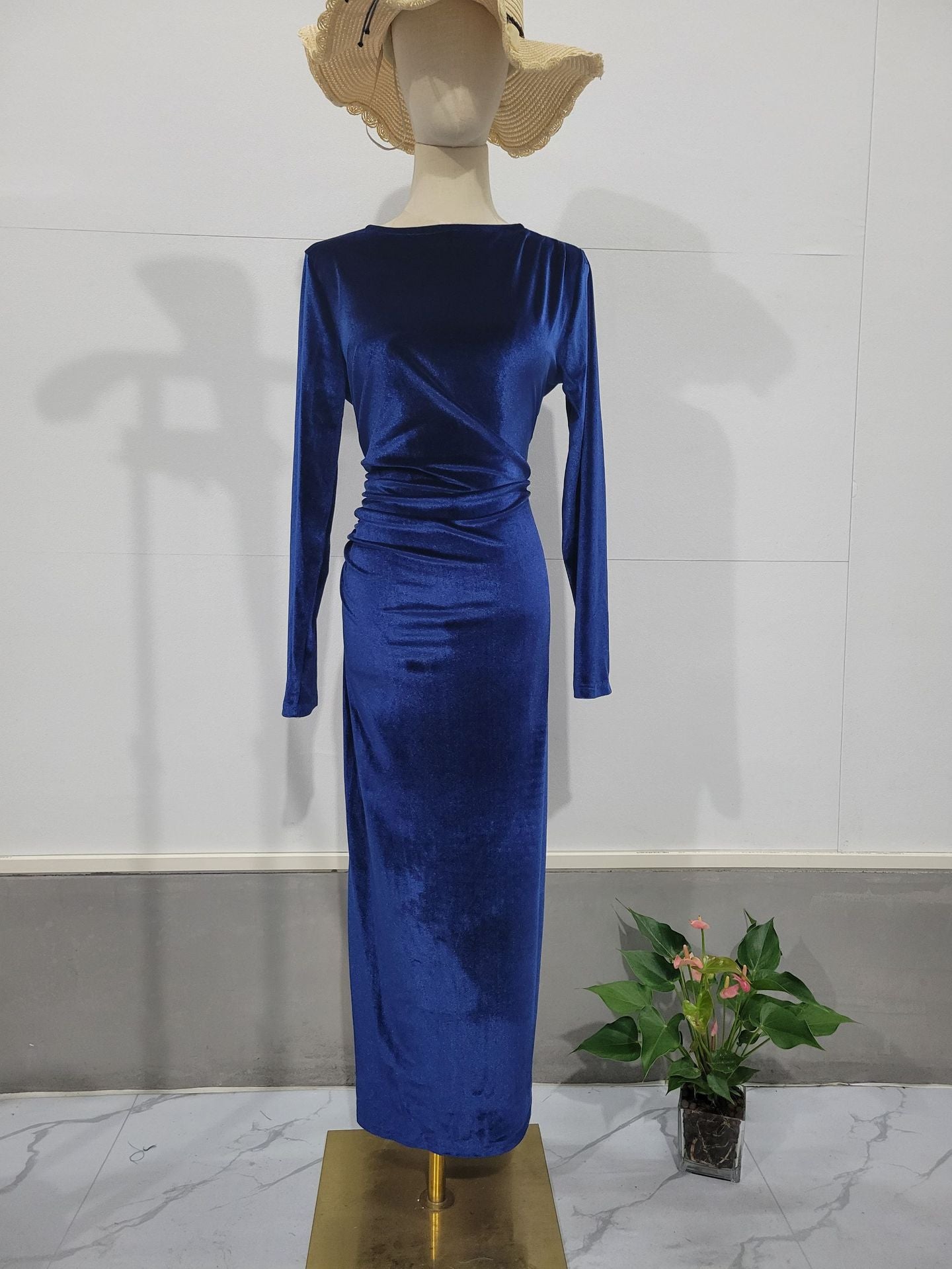 Velvet Slim Fit Waist-tight Irregular Dress Women
