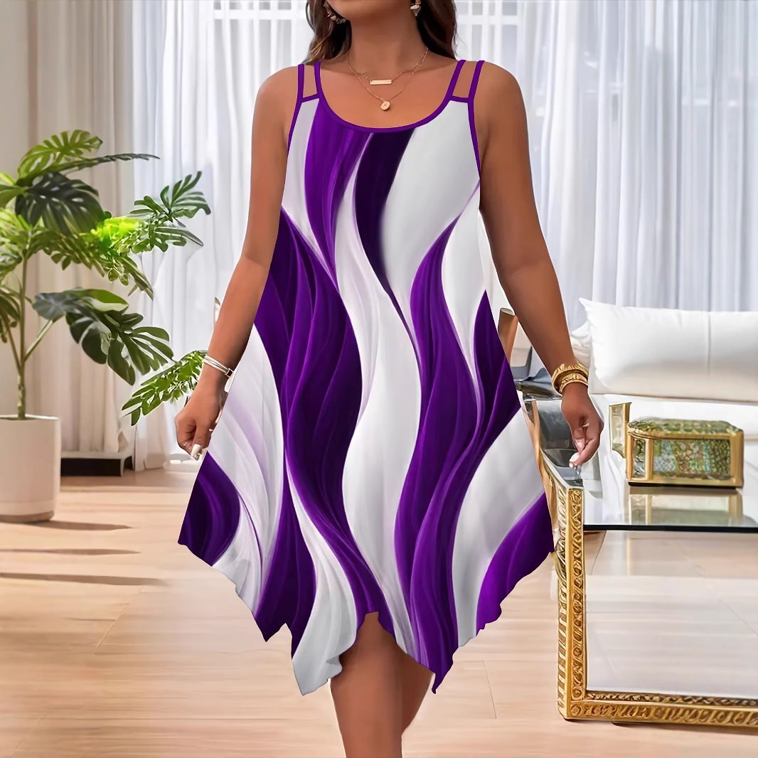 Plus-Size Double Shoulder-Strap Printed Midi Dress