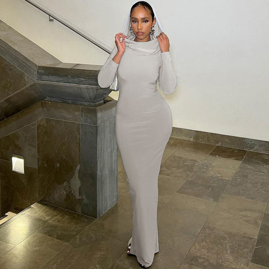 Hooded Hip Split Slim-Fit Dress