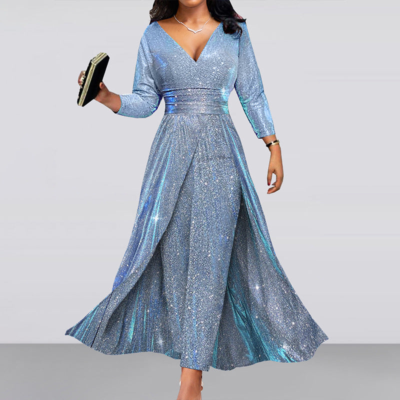 Large-Skirt Tube-Top Sequins Dinner/Party Jumpsuit