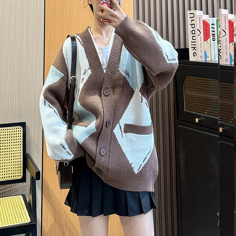 Retro Lazy-Style Knitted Long-Sleeve Top