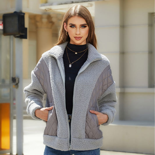 Women's Zipper Plush Stitching Coat