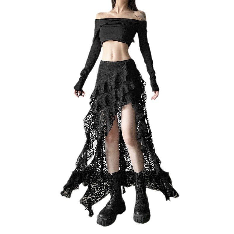 Unique Lace Wavy Pleated Skirt