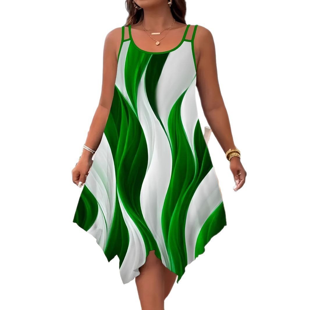 Plus-Size Double Shoulder-Strap Printed Midi Dress