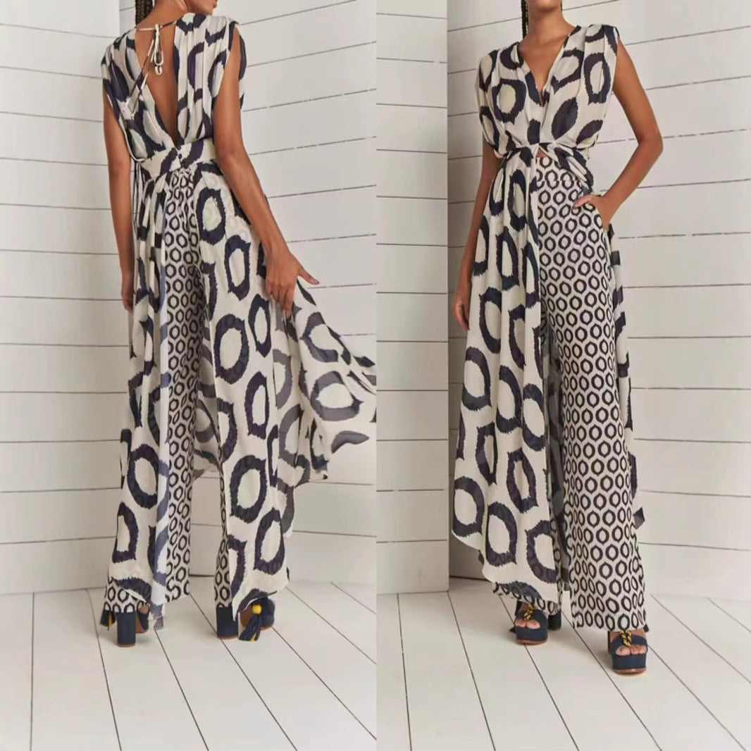 Backless Lace-Up Straight-Leg Pants Suit