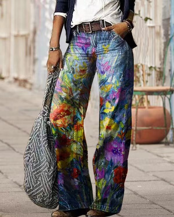 Women's 3D Pattern Casual Denim Trousers