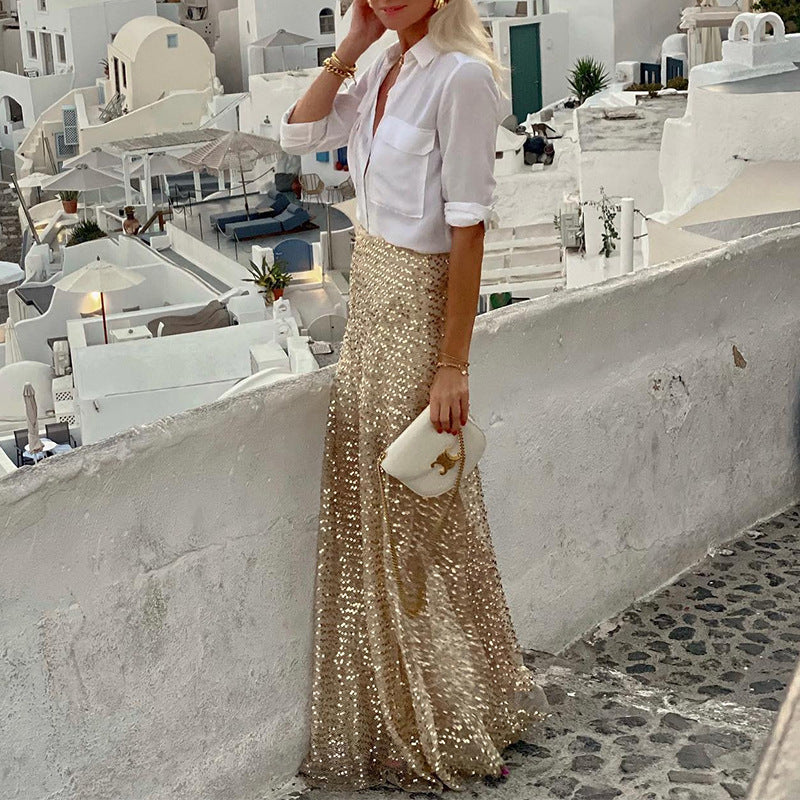 Women's Plush Sequin Long Skirt