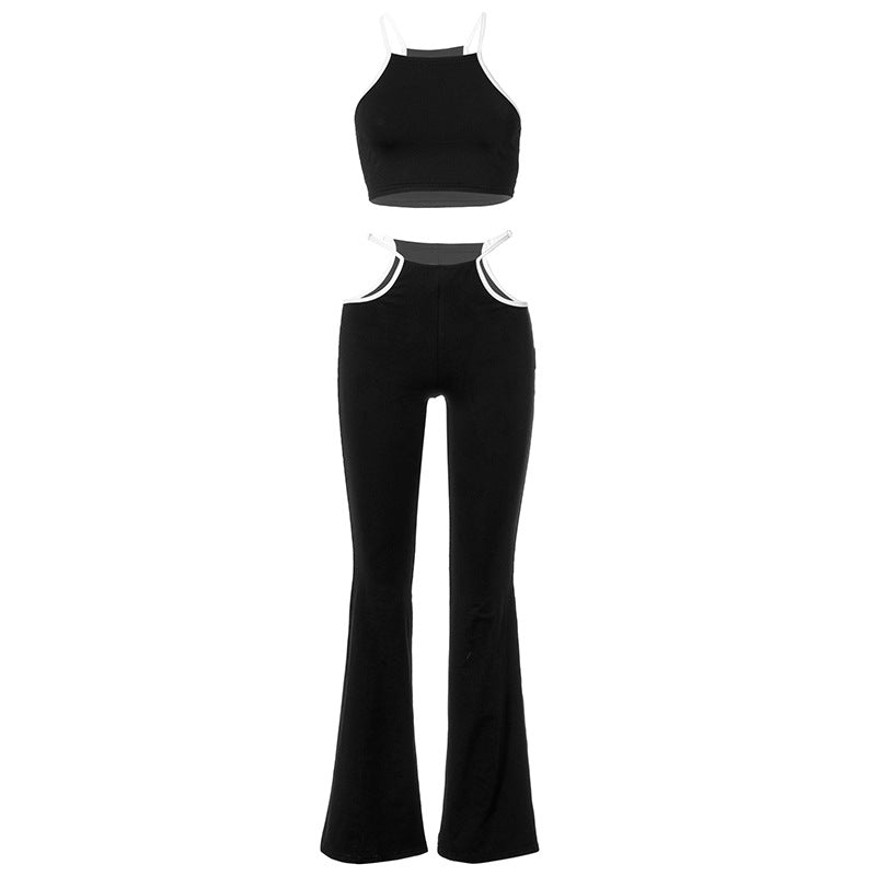 Women's Spaghetti Straps Midriff-Baring Vest + Wide-Leg Pants Suit