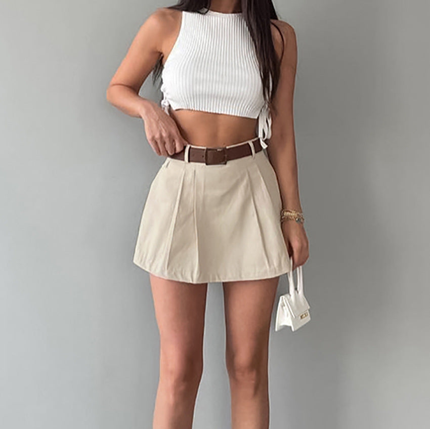 Solid-Colour High-Waist Skirt