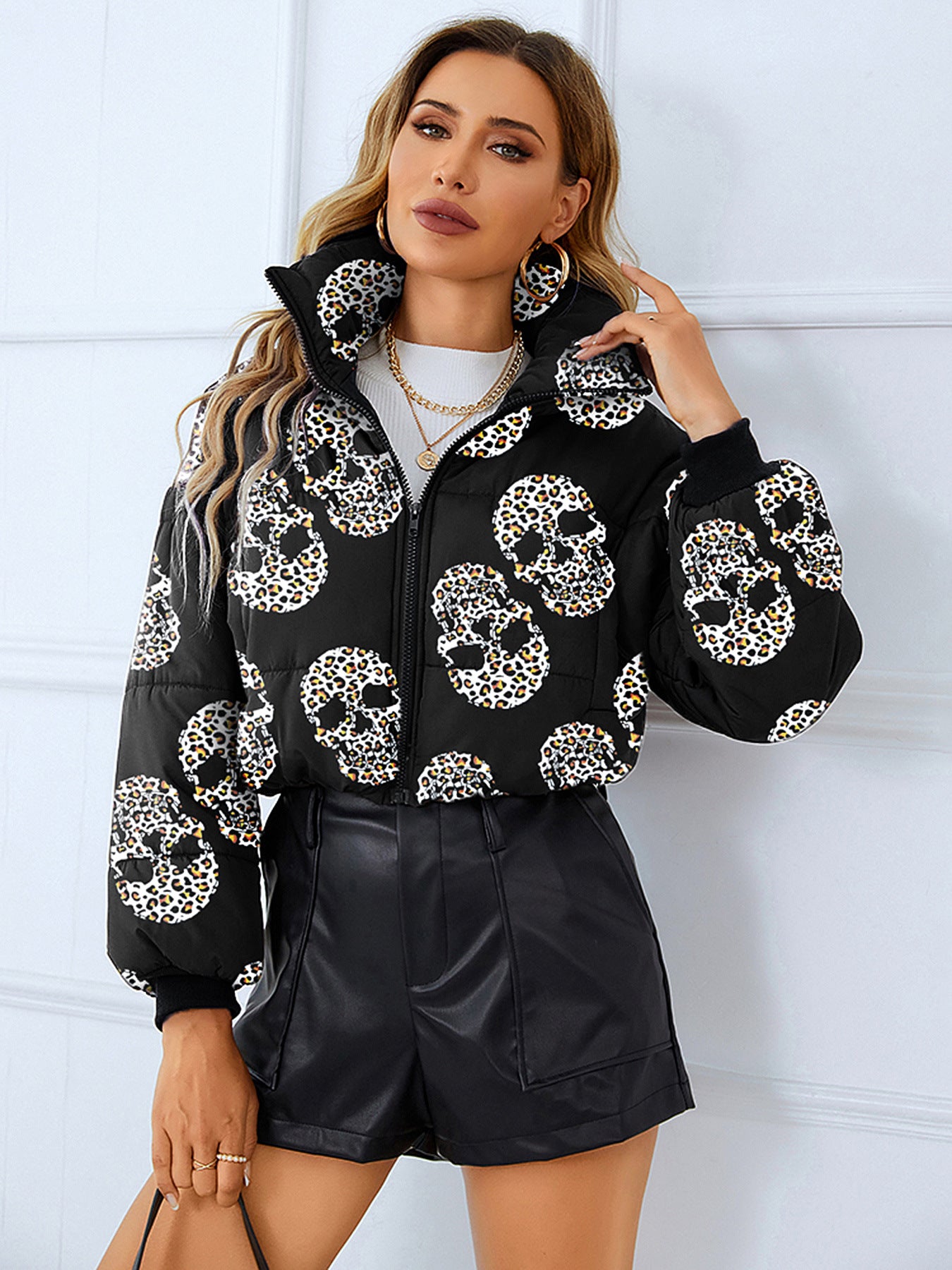 Fashion Bread Print Stand-Collar Short Coat