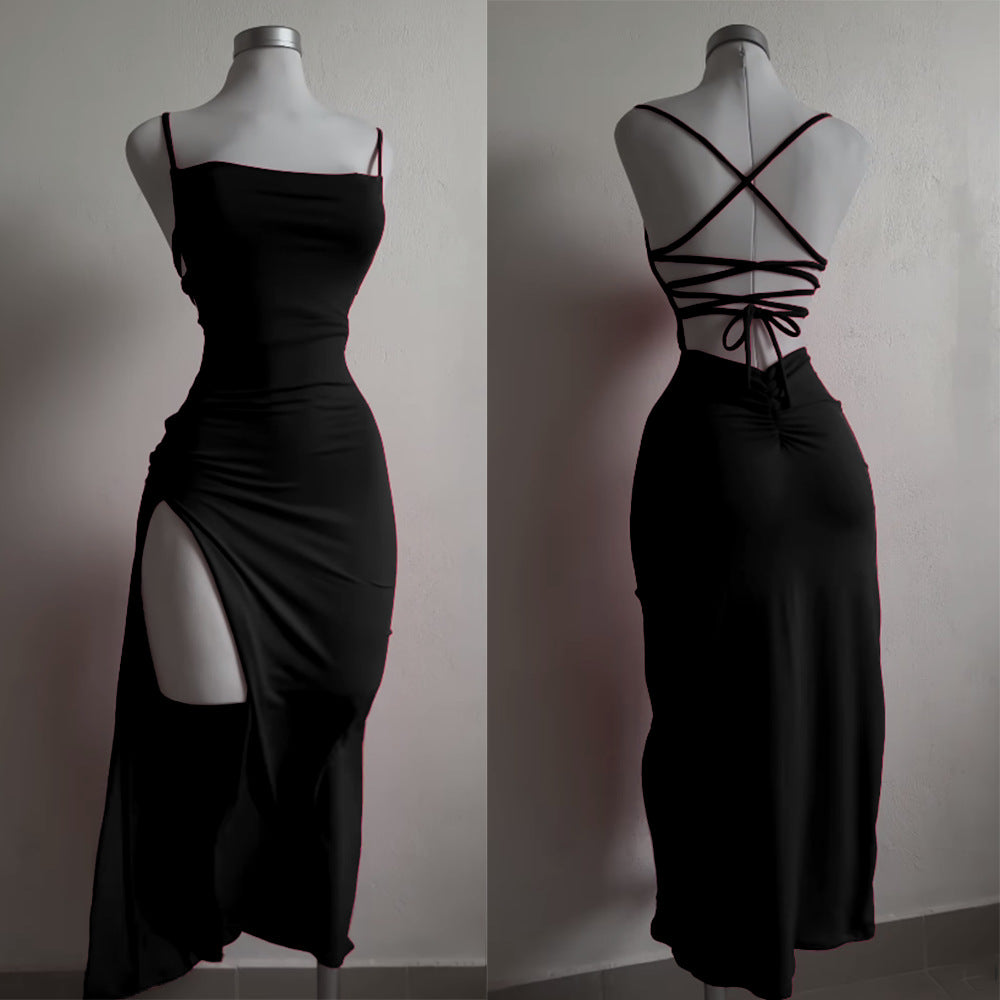 Women's Lace-up Backless Slit Dress Long Dress