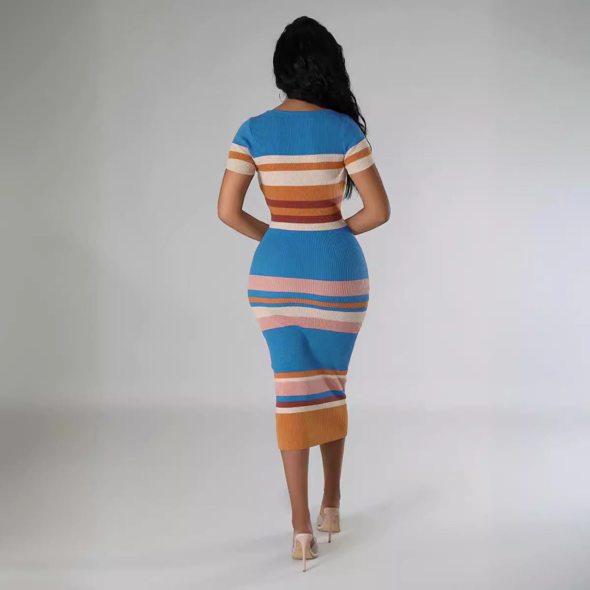 Round-Neck Knitted Slim Short-Sleeve Dress